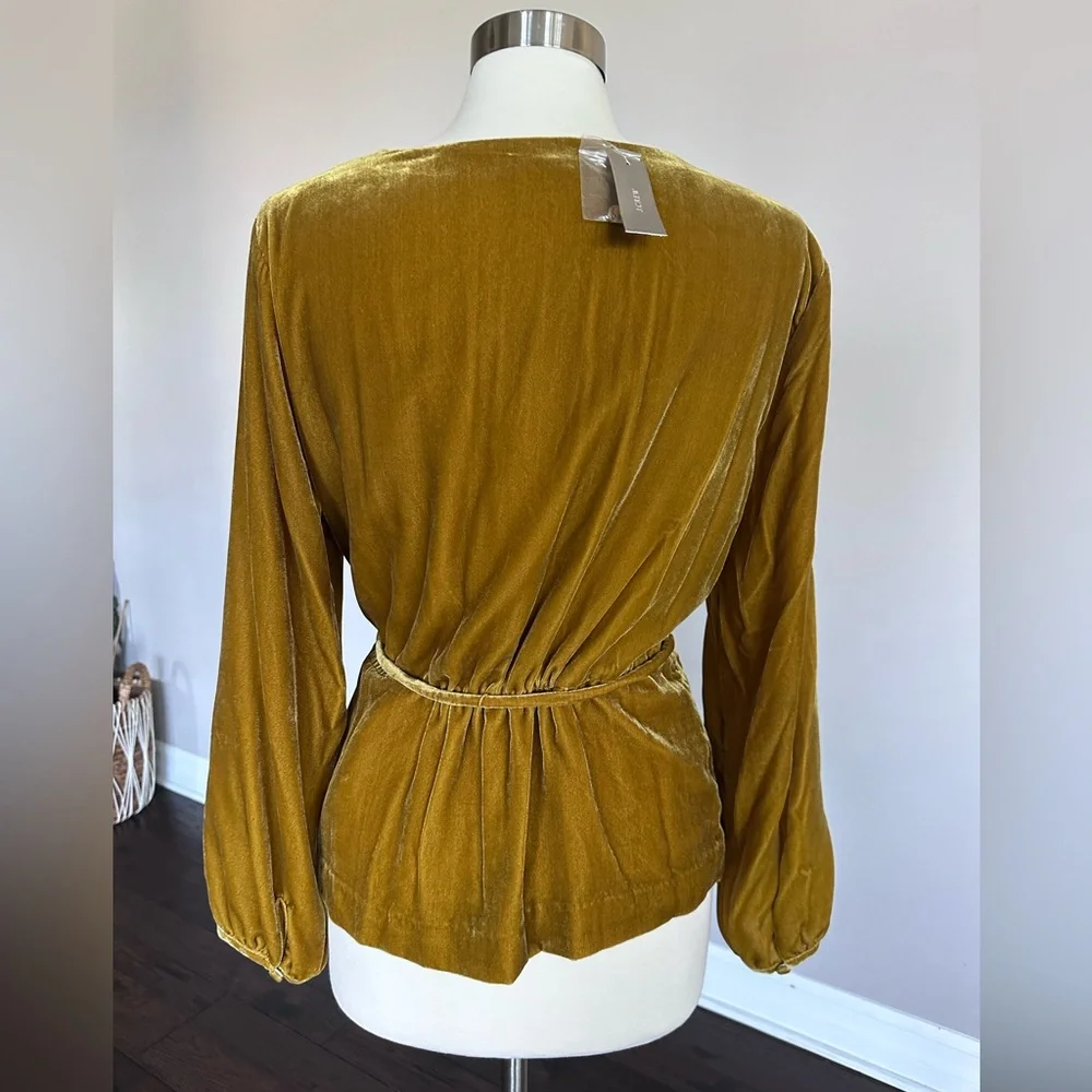 J. Crew Blouse Faux Wrap Holiday Party Drapey Velvet Golden Amber Women's 14 - Picture 7 of 14